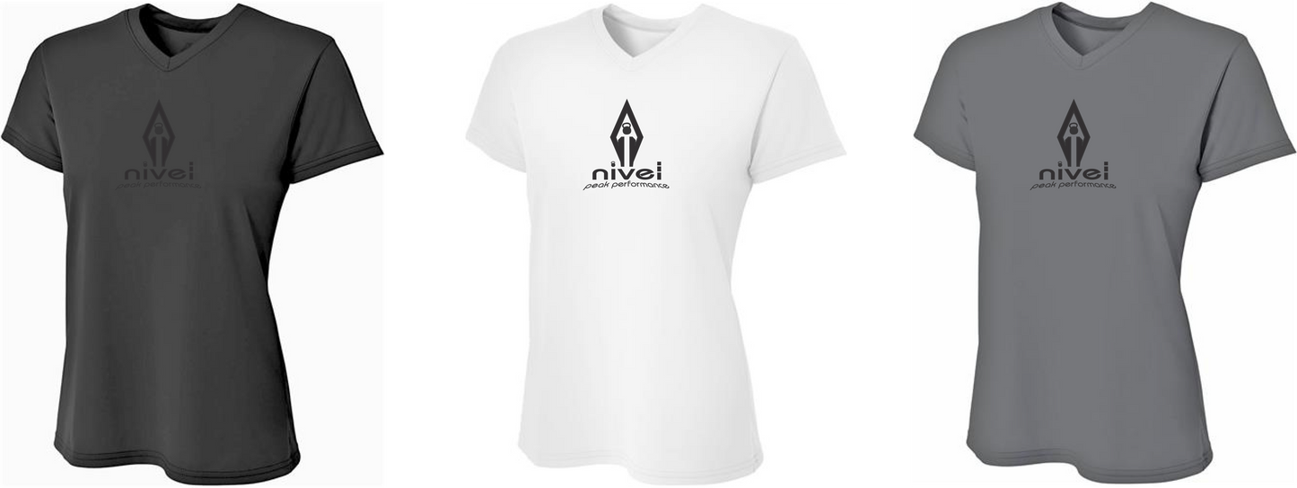 Dry-FIt, Black Logo, Short Sleeve V-neck T-shirt for Women