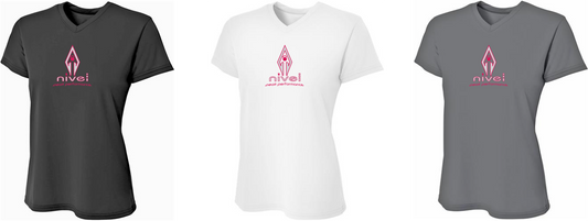 Dry-Fit, Magenta Logo, Short Sleeve V-neck T-shirt for Women