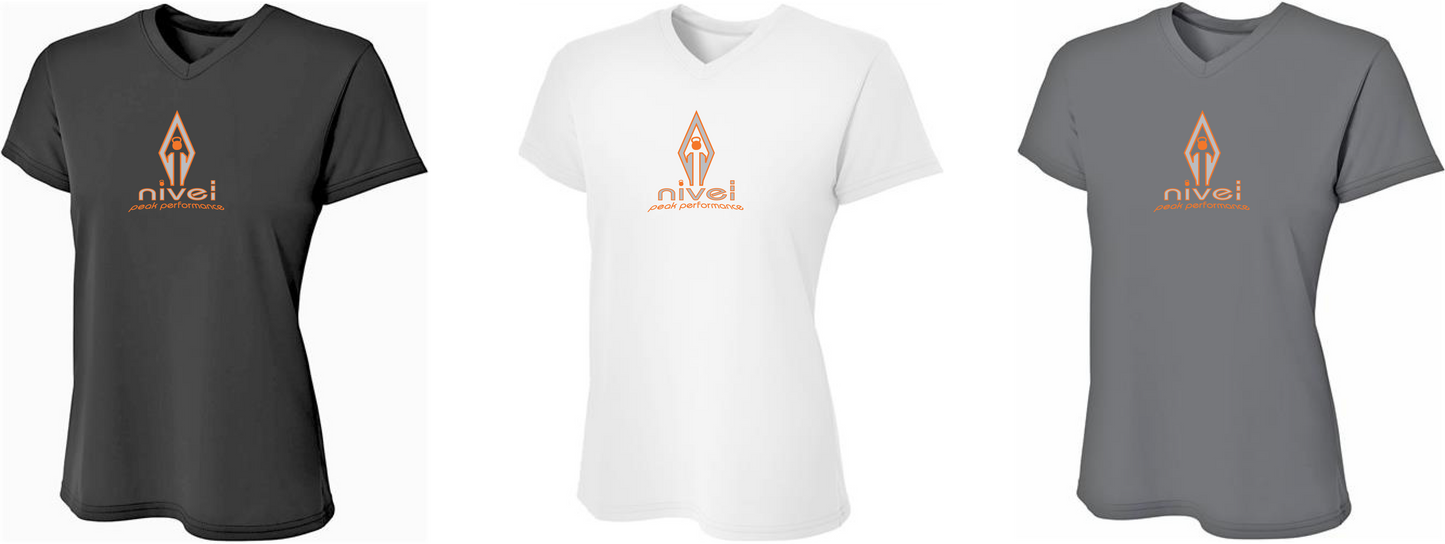 Dry-Fit, Orange Logo, Short Sleeve V-neck T-shirt for Women