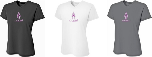 Dry-Fit, Purple logo, Short sleeve V neck T-shirt for Woman